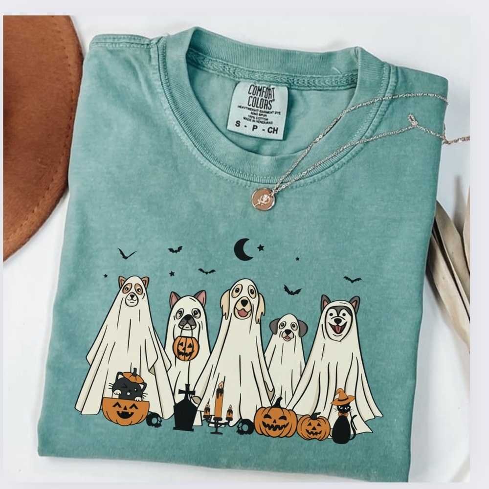 NEW Comfort Colors Halloween Dog Graphic Tee, Ghost Dog S-3X